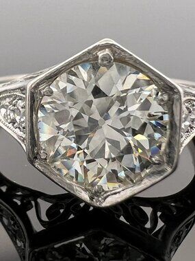 Antique Platinum 1.80ct Old European Cut Diamond Ring Art Deco Size 8